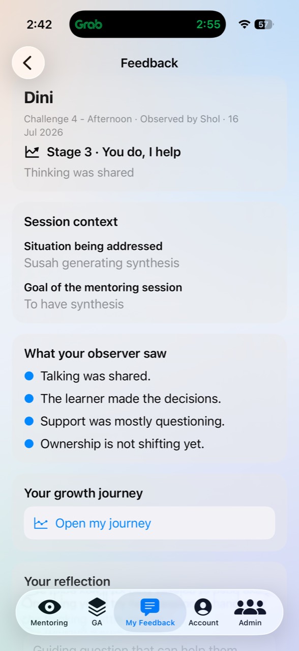 ProjectFlourish mentoring feedback screen